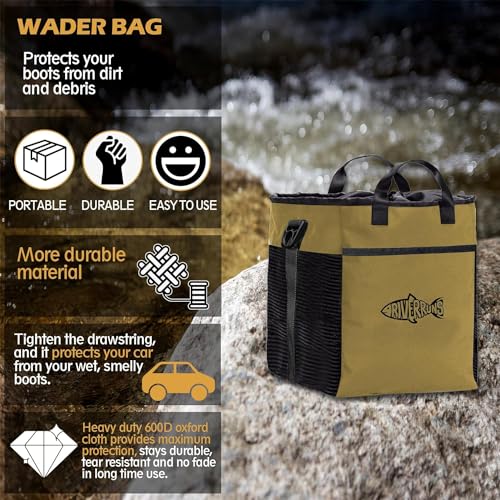 Riverruns Fishing Hunting Wader Bag with Vented Mesh, Waders Boots Bag, Fly Fish Storage Bag for Fishing, Hiking, Camping - color: Khaki, size: Large 60 L