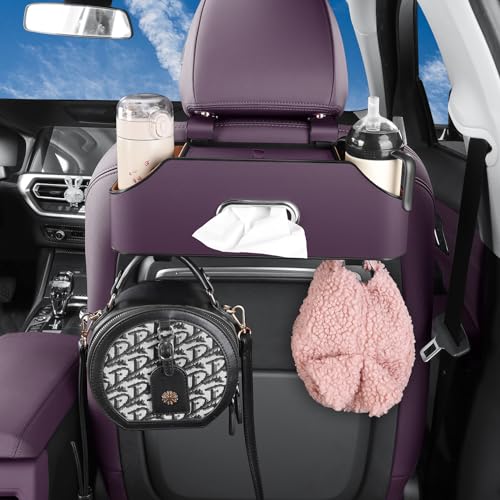 Car Seat Back Organizer - Stylish & Functional Storage for Family Adventures - Cup Holders, Tissue Box & Hooks - Perfect for Kids, Road Trips & Travel (Purple) - color: Purple