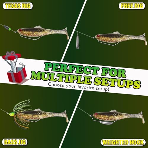 LUCKYFISHING Paddle Tail Swimbaits Soft Plastic Swimbaits Soft Baits for Bass Fishing Trout Crappie Walleye Freshwater Saltwater 10/16/20 PCS Soft Plastic Baits 4/3.5/3/2.5 Inch - color: Brown, size: 3.5 inch-10pcs