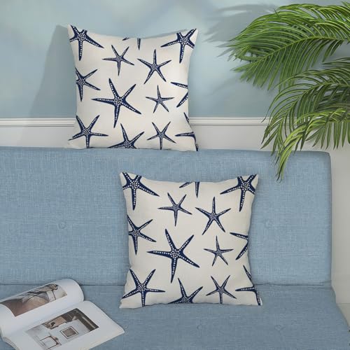 Navy Blue Starfish Pillow Covers 18x18 Inch Set of 2 Coastal Throw Pillows Spring Summer Nautical Ocean Theme Beach Decorative Pillow Cases Linen Outdoor Decor Cushion Case for Home Bedroom - color: Navy Blue Starfish 3, size: 18" x 18" (Pack of 2)