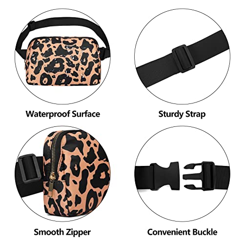 VOROLO Fanny Pack For Women And Men Crossbody Bag Belt Bag | Adjustable Strap Graduation Gifts Lightweight Travel Running - color: Black+Leopard Yellow