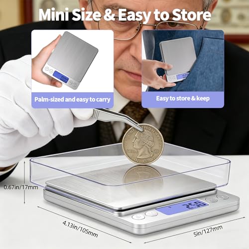 SKEAP 1kg/0.01g Gram Scale 0.01g Accuracy, Silver Food Scales Kitchen Digital Weight Grams & OZ, Jewelry Scale, High Accuracy Gram Scale, Digital Scale with Charging,Batteries and USB Cable Included - size: Silver,1kg /0.01g