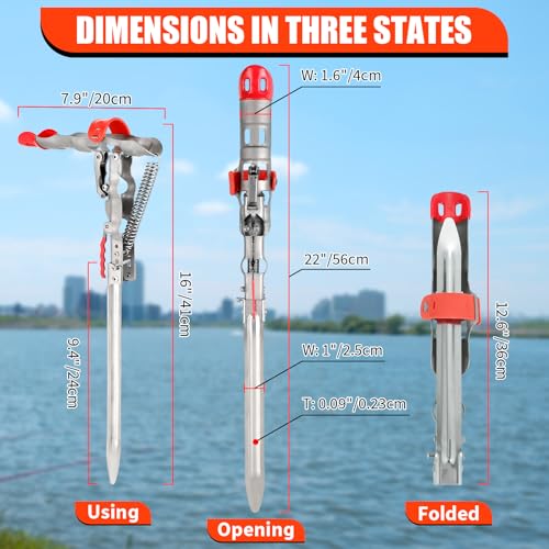 Automatic Spring Fishing Rod Holder, 2Pcs Stainless Steel Fishing Rod Stand, Adjustable Fishing Rod Holder with Single Spring for Loaded Tip-up Action for Ground Support Brackets, Fixed Bracket