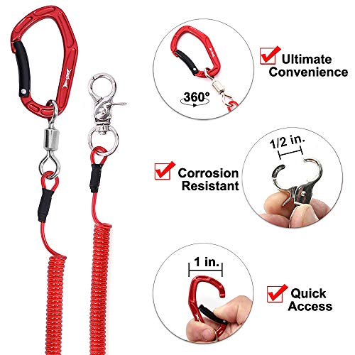 HERCULES M4 Fishing Lanyard, Fishing Pole Tether, Kayak Paddle Leash, Heavy Duty Retractable Coiled Lanyard for Fishing, Rods, Pliers, Boating, Paddles, Kayak - color: Pack of 2 Red, 17.7"