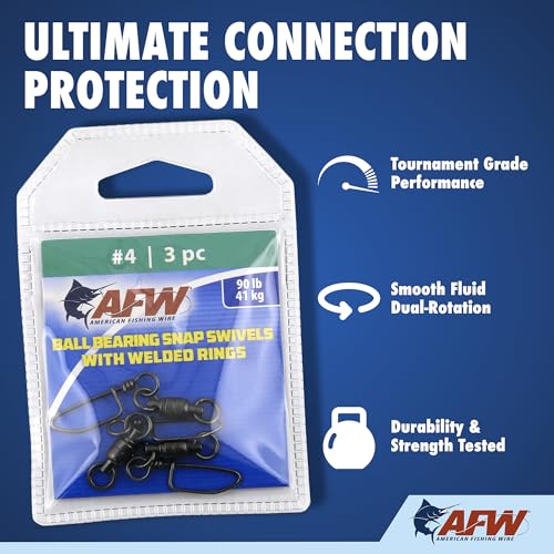 AFW Solid Brass Ball Bearing Snap Swivels with Welded Rings - Black Finish, Up to 450 lb Test Capacity, Patented Bullet Shaped Head for Reduced Water Resistance, Fluid Rotation - size: 4 pc, #3, 60 lb test