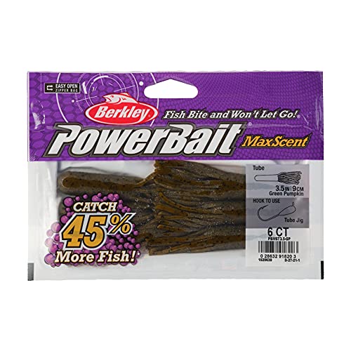 Berkley PowerBait MaxScent Tube Fishing Soft Bait - color: Green Pumpkin, size: 3 1/2"