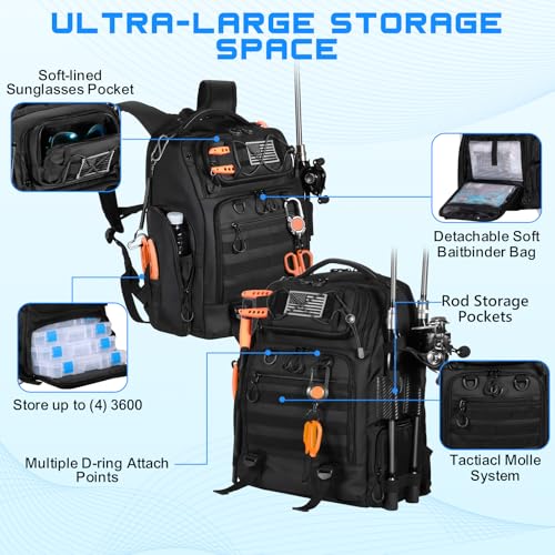 50L Fishing Tackle Backpack with Removable Lure Wraps,2 Rod Holders Storage Fishing Gear and Equipment - color: B: 50L Backpack