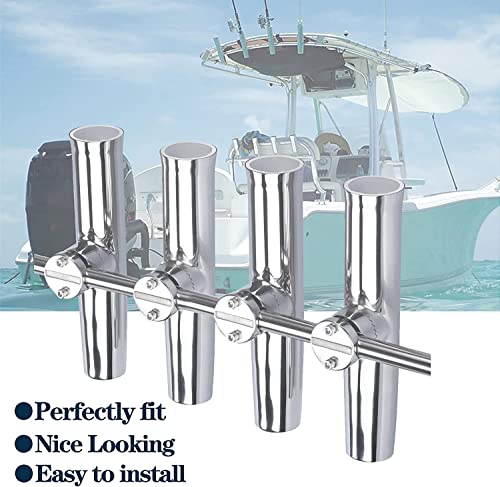 Tournament Style Boat Fishing Rod Holders, Stainless Steel Rail Mount Fishing Rod Holder Clamp on 1" to 1 1/4" Rail for Marine Boat Yacht