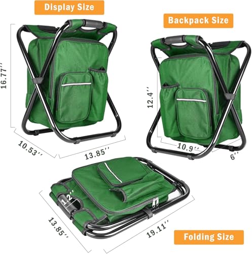 Kikerike Portable Stool Backpack Cooler Chair 300 LBS Max Load Folding Fishing Cooler Backpack Stool for Outdoors Hiking Beach Travel - Army Green - color: Army Green