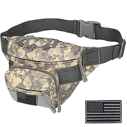 Tactical Fanny Pack, Military Waist Bag Hip Belt Bumbag Utility Bags for Outdoor Hiking Climbing Fishing with U.S Patch (1 Pack Z-ACU) - color: 1 Pack Z-ACU