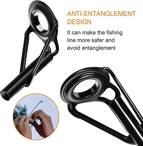 8 Pcs Fishing Rod Tip Repair Kit, Rod Tips Replacement Kit, Mirco Stainless Steel Ceramic Guides Ring, Black Wear Resistant Guide Replacement Small Kit (Small