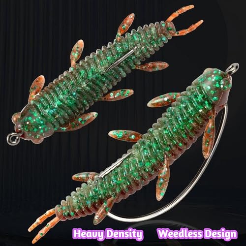 Fishing Lure, Soft Plastic Grub,10 pcs Chariot Bug Soft Lures, Wacky Worms Baits for Bass Fishing for Texas Carolina Weightless Finesse Rig Kit Gear - color: Green Pumpkin