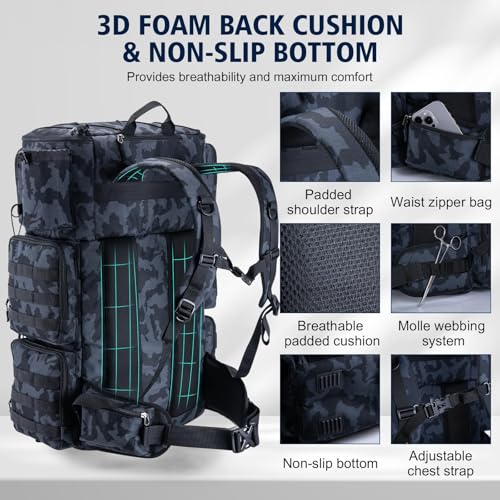Goture Fishing Backpack with Cooler, 72L 600D Tackle Backpack Included 4 3700 Tackle Boxes, Dry & Wet Split Compartment, Large Fishing Tackle Bag with Rod Holders,Rain Cover for Travel Camping Hiking - color: A2:Camo with 4 3700 Tackle Boxes