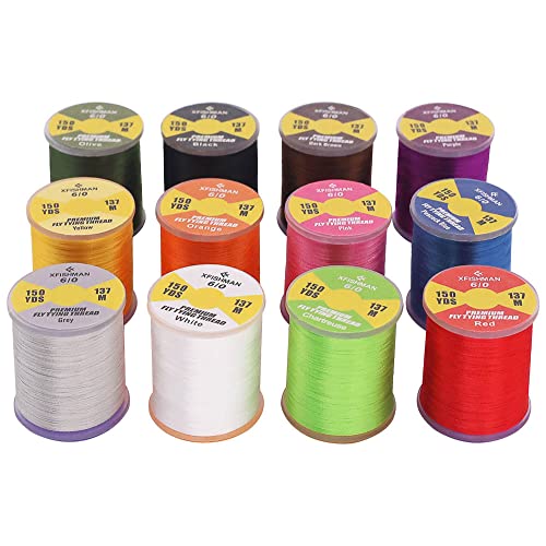 XFISHMAN Fly-Tying-Thread-Kit-6/0-3/0 Fly Tying Supplies Fly Fishing Materials Accessories - color: 6/0-12 Color Thread Kit