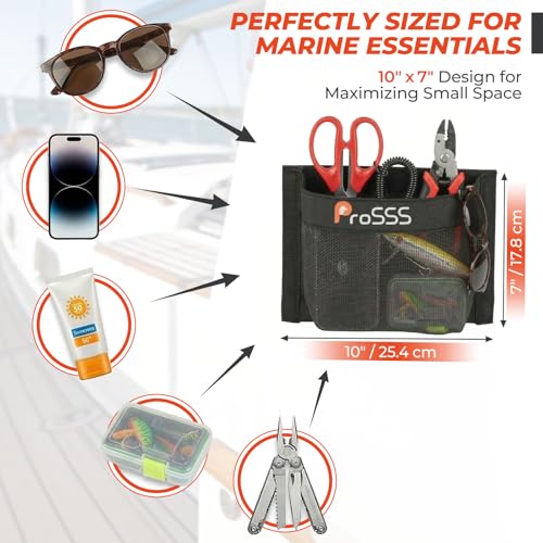 1PC Boat 10"*7" Self-Adhesive Storage Mesh Bag,Marine Organizer for Tools & Boat Accessories,Waterproof Strong Adhesive Backing, Easy to Install & Remove,Keep Your Boat Tidy and Items Secure
