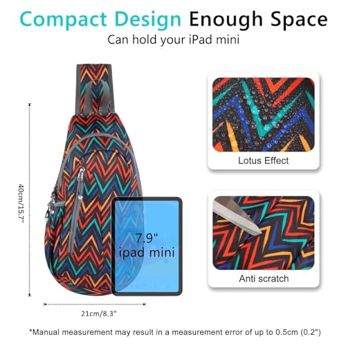 TITECOUGO Small Sling Bag, Lightweight Crossbody Backpack for Men Women, Shoulder Bag for Sports and Outdoor - color: Mix-zigzag Stripes