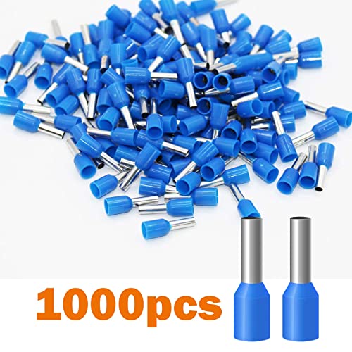 Fidioto Blue 1000pcs AWG14 Wire Ferrules Terminals Kit, AWG14 Terminal Connector Wire Insulated Cord Pin Ends Terminals for Electric, Industrial, Chemical Industry, Power Control System, etc. - color: Blue, size: 14AWG