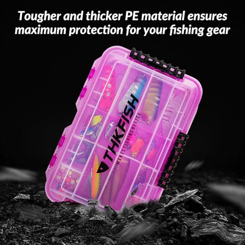 THKFISH Fishing Tackle Box 3600 Tackle Tray Floating Fishing Lure Box Storage Organizer Small Plastic Box with Adjustable Dividers,Sun-proof 1/2PCS - color: 1PCS-3600-PINK