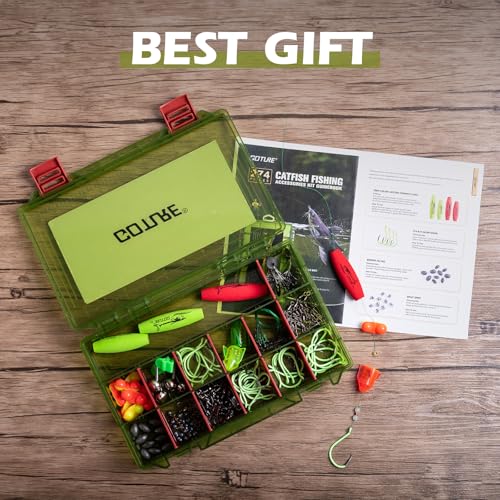 Goture Catfish Rig Making Kit,274pcs/300pcs Catfishing Tackle with Luminous Fishing Hook Swivel Sinker Weights Rattle Float Bobber Stoppers,Catfish Rigs Accessories with 3600 Tackle Box,Gifts for Men - color: A1:274pcs Catfishing Tackle