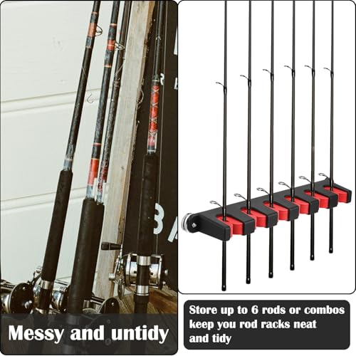 Seenelling 2 Pcs Magnetic Fishing Rod Holder for Car Fishing Pole Rack Vertical Rod Storage Holders for Truck Bed Boat Wall Garage Door - color: Red, size: 6 Rods