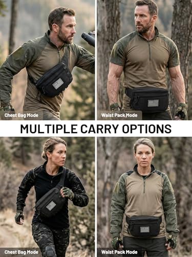 Tactical Sling Bag, Fanny Pack,2in1,CCW & EDC Shoulder Bag with MOLLE & Pistol Holster - 1000D Adjustable Strap for Outdoor Carry Men & Women - color: Black