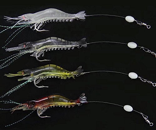 Artificial Silicone Soft Bait Set, Luminous Shrimp Fishing Lure with Hook Fishing Tackle, Freshwater/Saltwater - color: 4 Pcs