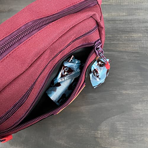 Wilderdog Utility Fanny Pack stores Treats, Balls, Keys in 3 Pockets with adjustable strap and Poop Bag dispenser (Huckleberry) - color: Huckleberry