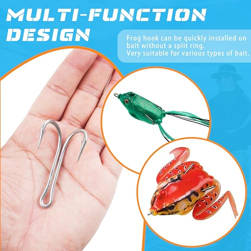 10pcs Double Fishing Hooks, Classic Stainless Steel Frog Hooks with Sharp Open Shank Barbed for Saltwater Freshwater Fishing - size: 10/0-10pcs