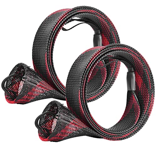 SF Fishing Rod Sock Fishing Rod Sleeve Rod Cover Braided Mesh Rod Protector Pole Gloves Fishing Tools for Spinning Fishing Rod,Casting Rod,Musky Rod, Ice Rod, Fly Rod, Spey Rod - color: Black-red-2pcs, size: Fit Casting Rod 6-1/2 FT to 7-1/2 FT