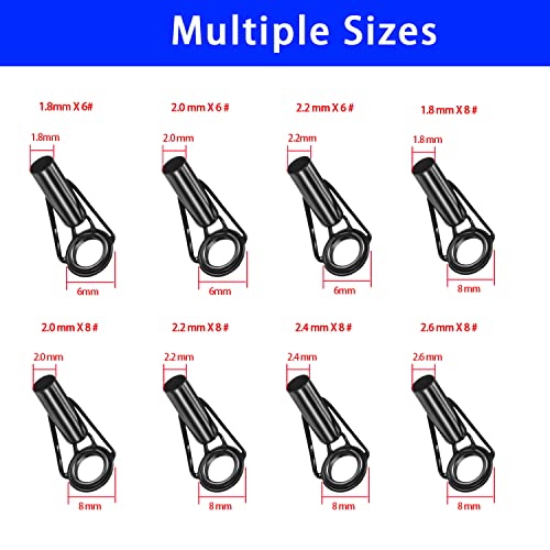 8 Pcs Fishing Rod Tip Repair Kit, Rod Tips Replacement Kit, Mirco Stainless Steel Ceramic Guides Ring, Black Wear Resistant Guide Replacement Small Kit (Small
