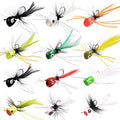 Fly Fishing Popper Lures Kit,Bass Poppers Flies Dry Fly Fishing Flies Panfish Bluegill Popper Bait Bug with Hooks for Freshwater - color: 12pcs Popper Lures Kit