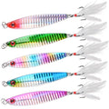 Hard Metal Jigs Fishing Spoon Lures, 5pcs Saltwater Jigging Spoons with Feather Treble Hook Fishing Jigs Casting Spoon for Freshwater Bass Striper Mackerel Halibut - size: 5pcs-40g(3/2oz)
