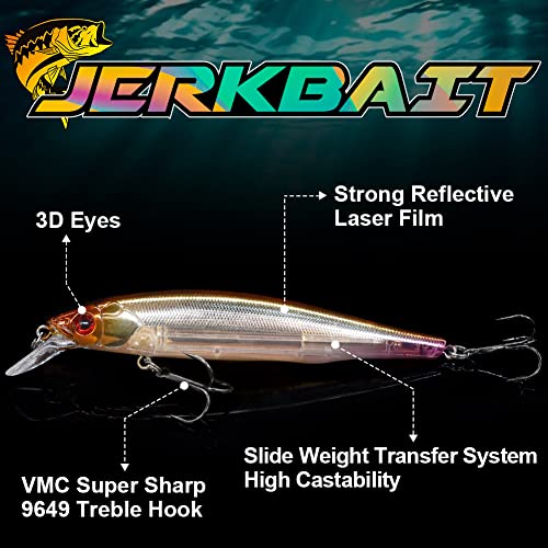 XFISHMAN Jerkbait Kit - Minnow Lure - Suspending - Bass, Smallmouth Bass, Walleye, Largemouth Bass - 1 Piece - color: Assorted, size: 85mm（3-1/3"in）