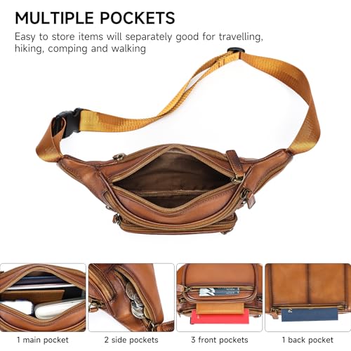 NIUCUNZHGenuine Leather Fanny Pack Men Women Small Multi-Pockets sling Waist Bag For Travel Sports Hiking Cycling Fishing Running - color: 8879-browncoffee, size: Small