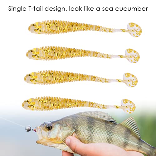 Akozon 50PCS Soft Plastic 5cm Fishing Lures, Ttail Grub Worm Bait, Fish Tackle Accessory in Vibrant Orange Color, Ideal for Fishing Enthusiasts - Pack of 50 - color: Gold