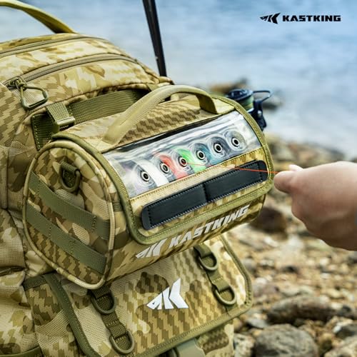 KastKing BaitSpace Line Management Bag, Fishing Line Storage Bag with Water Resistant Nylon, Clear View Window, Removable Divider, Tangle-free Leader Line Holder - color: F: Khaki Camo-Large