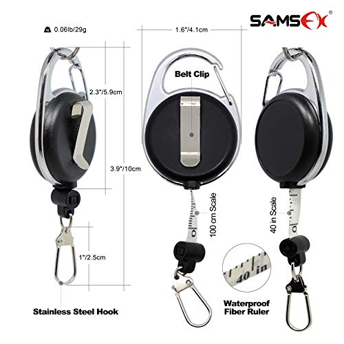 SAMSFX Fishing Zinger Retractors Retractable Tape Measure with Fly Fishing Knot Tying Tool Combo - color: Tape Measure Retractors & Black Nail Knot Tying Tool, Black Grip