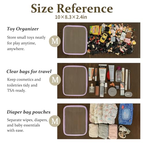 4 pcs Clear Zipper Pouches,Hard Shell Zipper Case, Toiletry Bag for Travel, CLear Diaper Bag, Toiletry Pouch, Travel Organizer, Cosmetic Bag,Toy Storage Bins (M+3S) (Lavender) - color: Lavender, size: M+3S