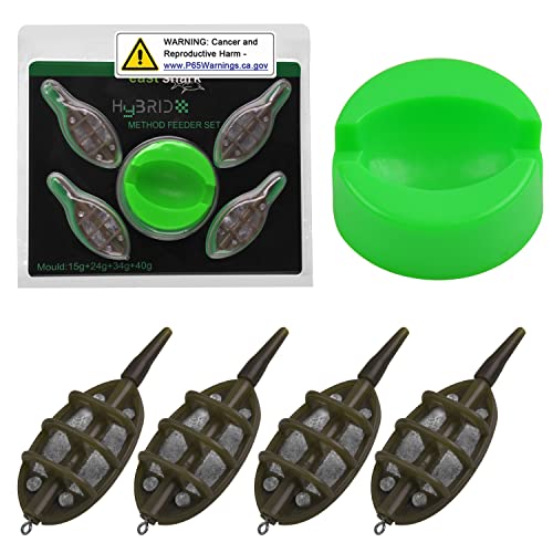 Carp Fishing Method Feeders Set,4pcs Inline Method Feeders with 1pc Quick Release Mould Bait Holder Tool Carp Fishing Tackle Accessories - color: Set C(15g,24g,34g,40g)