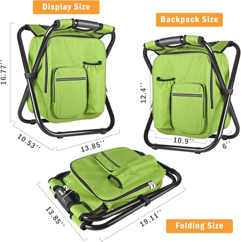 Kikerike Backpack Stool Cooler Chair Heavy Duty 300 LBS Max Load Portable Lightweight Stool Backpack Folding Fishing Cooler Seat for Camping Hunting Fishing - Grass Green - color: Grass Green