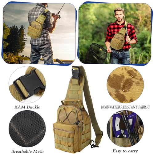 Sosation 482 Pcs Fishing Sling Tackle Bag Set Fish Tackle Box Backpack Storage Fishing Gear and Equipment Included Fish Hook Remover Tool Lures Lip Gripper, Gift for Men - color: Khaki