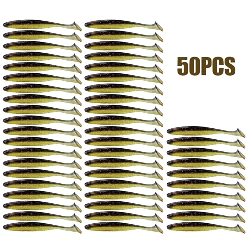 Paddle Tail Swimbaits FS/RE-10 | for Bass Fishing,14 Colors ,Fishing Lures with Flash Blade,Freshwater Saltwater ,Bass Bait,for Trout Catfish Pike - color: Color K, size: 7cm,50pcs