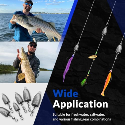 THKFISH Fishing Weights Sinkers, Bullet Fishing Sinkers with Swivel Rolling Slip Sinkers Sliding Weights for Bass Fishing Pitching and Flipping Texas Rigs Saltwater Freshwater Fishing, 3.5g-20g - size: 7g-50pcs