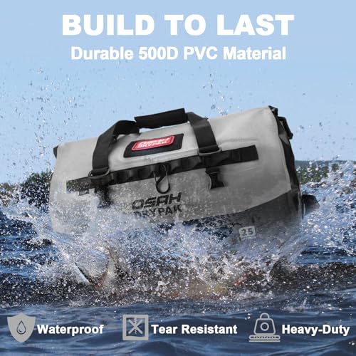 OSAH DRYPAK Waterproof Duffel Bag 25L/40L/60L – Heavy-Duty Motorcycle Tail Bag, Roll-Top Dry Bag for Travel, Camping, Boating, Kayaking, Outdoor Adventure - color: GREY, size: 60L