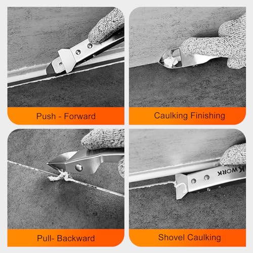 THINKWORK Caulking Tool Kit, 4 in 1 Caulk Remover Tool, Stainless Steel Caulk Tool for Kitchen Bathroom Window Sink Tile Joint, Silver - color: Silver-2