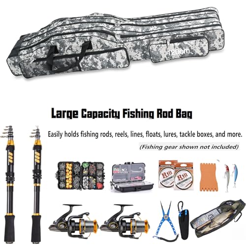 3 Layers Fishing Pole Bag,Portable 3 Layers Oxford Folding Rod Carry Case,Fishing Reel Tackle Storage Bag Case - color: Gray, size: 120cm/47.2in