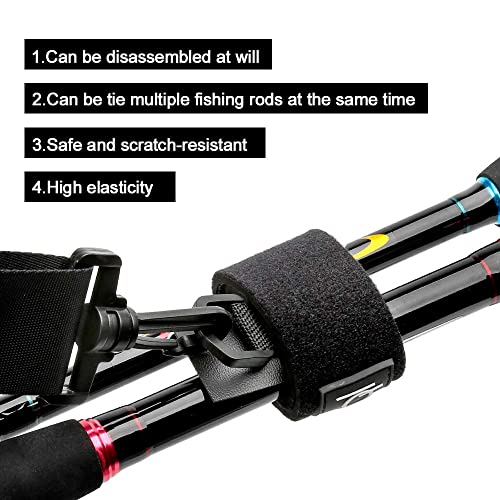 DONQL Fishing Rod Straps Holder Belt, Durable Fishing Rod Carry Straps Adjustable Length 30-54 Inch Fishing Poles Holder Strap Rod Shoulder Belt Travel Tackle Carrier for Freshwater Saltwater, Black