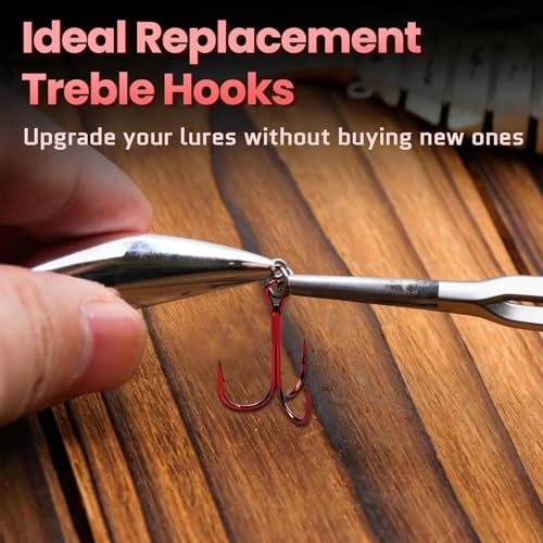 FishTrip Fishing Treble Hooks Red, 25pcs Triple Hooks High Carbon Steel Barbed Sharp, Replacement Fishing Hooks on Hard Lures for Freshwater Saltwater - size: 4#_25pcs