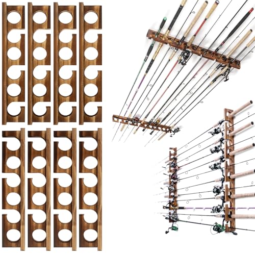 Ghosthorn Holds Up to 24 Rods Fishing Pole Rod Racks Wall or Ceiling Mounted Fishing Pole Rod Holders for Garage Storage Organizer Fishing Gear Equipment for Men Women - style: simple 4 sets hold up 24 rods