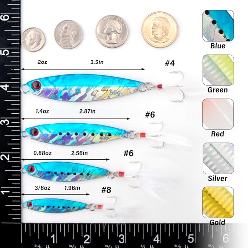 Dr.Fish 5 Pack Metal Jigging Spoon Saltwater Fishing Jigs Spoons Lures Casting Vertical Diamond Jig Lures Freshwater Bass Striper Mackerel Halibut - color: Long Casting Jig, size: 3/8oz-Hook #8